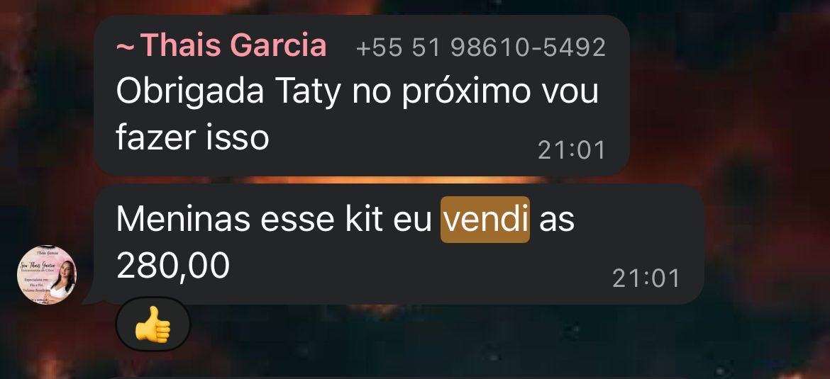 Depoimento da aluna Thais Garcia no WhatsApp