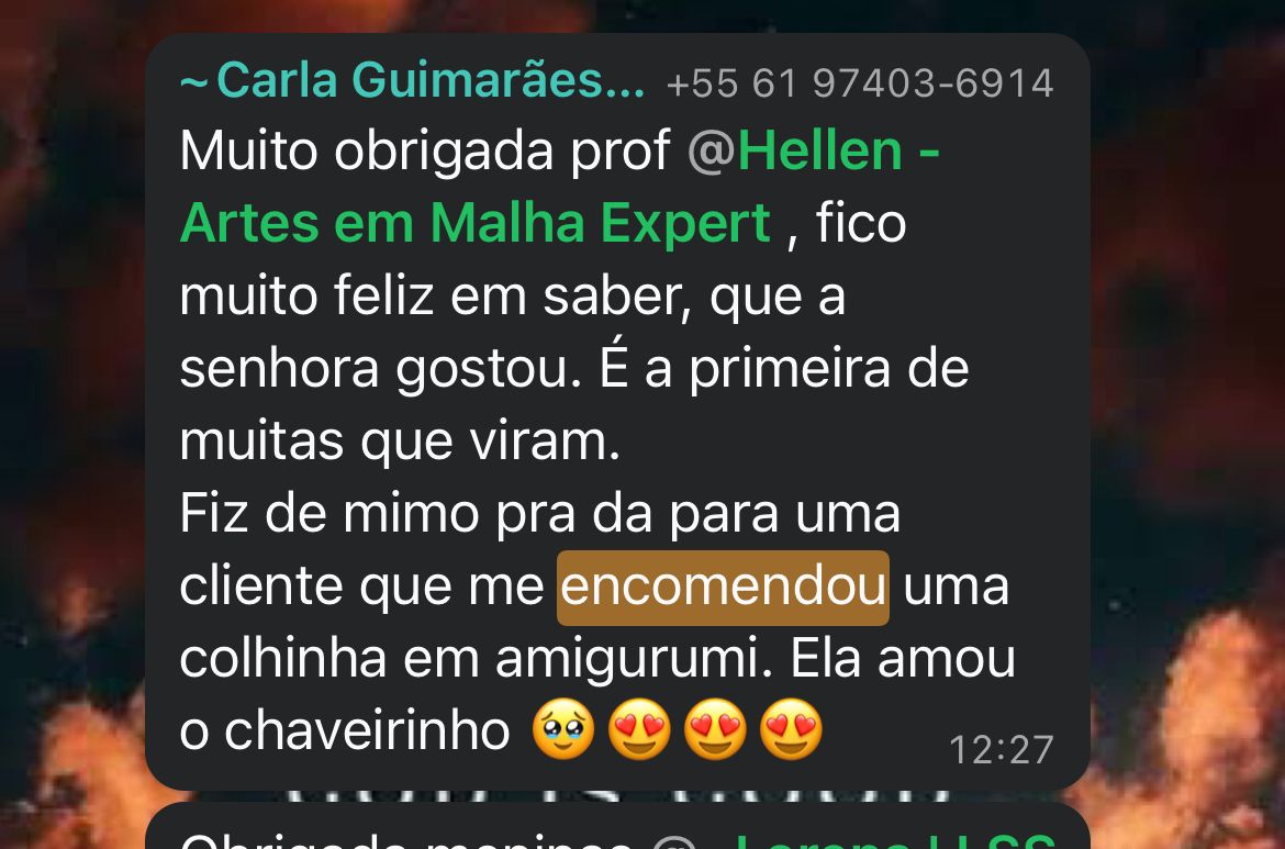 Depoimento da aluna Carla Guimarães no WhatsApp