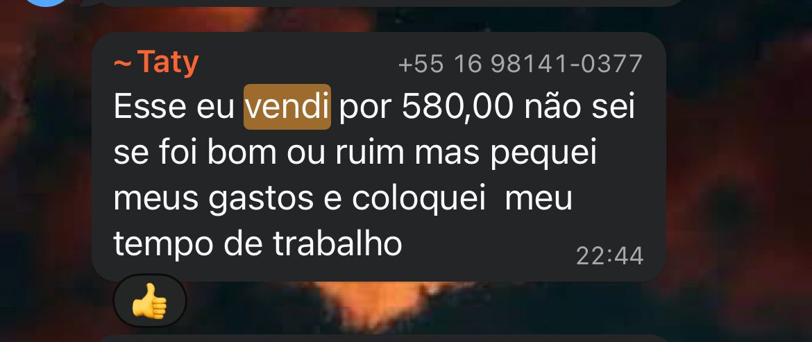 Depoimento de aluna no WhatsApp sobre venda