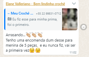 Depoimento da aluna Elane Valleriano no WhatsApp